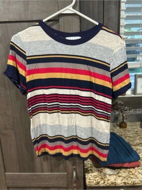 gaze Short Sleeve Striped Tee - Navy, Red & Yellow